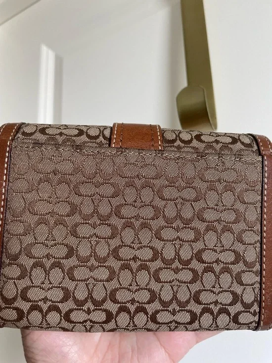 Coach Brown Signature Canvas Bifold Wallet with Tan Leather Trim - Picture 4 of 8